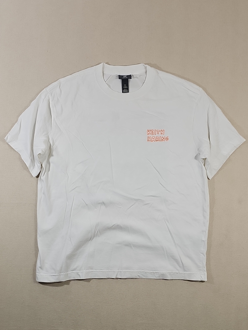 H&M White Keith Haring Logo Short Sleeve Tee